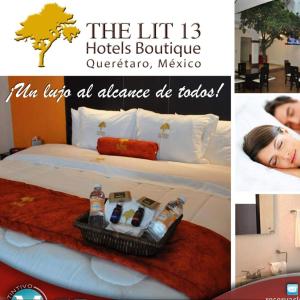 eine Collage mit Bildern eines Hotelzimmers mit einem Bett in der Unterkunft The lit 13 in Querétaro