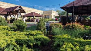 Un jardín frente a un edificio con plantas. en Wine Garden Hotel Comrat, en Komrat