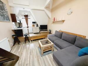 a living room with a couch and a table at Mostowa 3 in Bydgoszcz