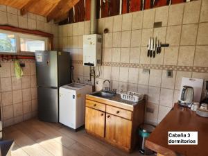 a kitchen with a refrigerator and a sink at Turismo Raíces in Coihaique +9 photos