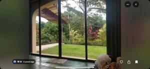 een kamer met een raam met uitzicht op een tuin bij LaCusuca in Guadalajara