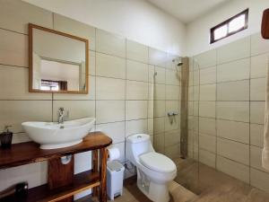 a bathroom with a sink and a toilet and a mirror at La Casa del Conde in Playa Naranjo