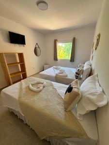 een slaapkamer met twee bedden en een televisie bij Pousada Vila Mar Japaratinga in Japaratinga