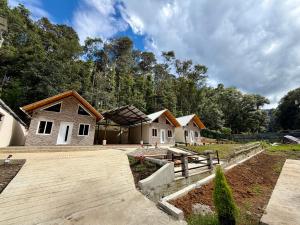 a row of houses with trees in the background at Bungalows Bosque Selah in Nebaj