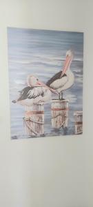 two birds standing on pillars in the water at Margarets Lane in Warrnambool