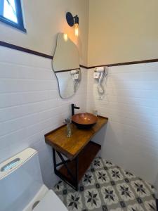 a bathroom with a sink and a toilet at chalé cilla in Caparaó Velho