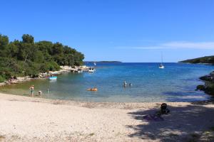 een groep mensen in het water op een strand bij Apartment Cunski 7951a in Čunski +14 foto's