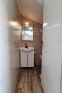 un bagno con lavandino e specchio di Studio Cunski 7951a a Čunski