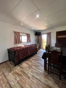 een slaapkamer met een bed en een bureau in een kamer bij Apartamentos Esquiu in Mar del Plata +55 foto's