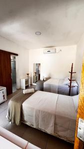 ein Schlafzimmer mit zwei Betten in einem Zimmer in der Unterkunft Pousada na serra da capivara in Coronel José Diaz