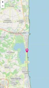 ein Screenshot einer Karte mit einer roten Markierung in der Unterkunft Camping Siblu Bella Vita in Canet-en-Roussillon