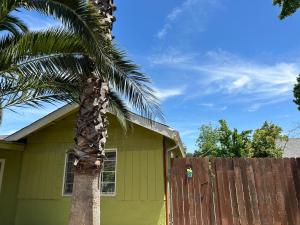 a palm tree next to a house with a fence at Kitchen Suite A in Sacramento