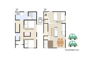 a floor plan of a house with a green car at Sa one ko Matsumoto Entire house Free parking 2cars in Matsumoto +39 photos