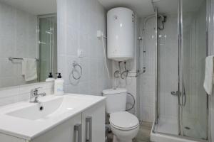 een badkamer met een toilet, een wastafel en een douche bij Center Sevilla Magdalena Premium in Sevilla +14 foto's