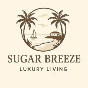 una spiaggia con palme, una casa e una barca a vela di Sugar Breeze B106 - by ZenBreak a Saint James
