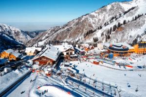 an aerial view of a ski resort in the snow at BT City Hotel in Gornyy Gigant