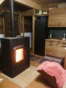 un soggiorno con piano cottura nel centro di una camera di Vieux Zinal a Zinal