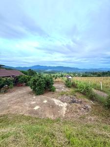 een leeg veld met een huis in de verte bij Lanna Maple House in Ban Thap Dua +4 foto's
