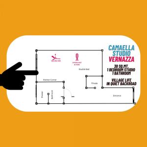 Een hand wijst naar een diagram in een tekstballon. bij Camaella Luxury Studio in Vernazza