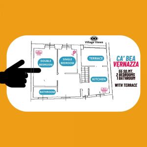 una mano che indica la pianta di un edificio di Ca' Bea Apartment with AC and Terrace a Vernazza Altre 29 foto