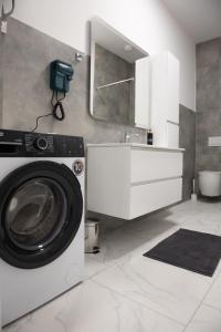 a bathroom with a washing machine and a sink at Luxury Apartment Brendi in Log pri Brezovici