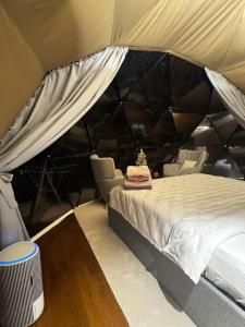 a bedroom with a bed in a tent at Princess Milena in London