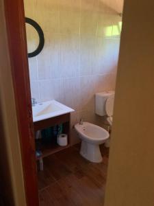 een badkamer met toilet en wastafel bij Cabañas la flor 