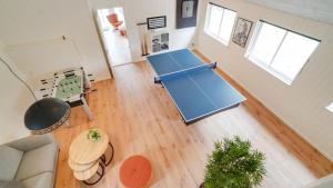 eine Aussicht über eine Tischtennisplatte im Wohnzimmer in der Unterkunft Villavilla #449 - Dueodde, Bornholm in Bedegård