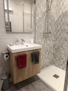 een badkamer met een wastafel en een douche bij Cajem in Étretat