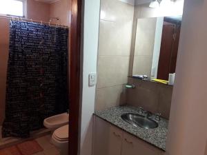 a bathroom with a sink and a toilet and a mirror at Departamento ALEM in Federación