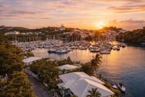 een haven vol met veel boten in het water bij L Opacarophile Studio Marina du Gosier in Le Gosier