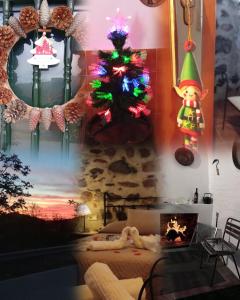 een kamer met een kerstboom en een open haard bij Ventorrillo de Rosa in Casabermeja