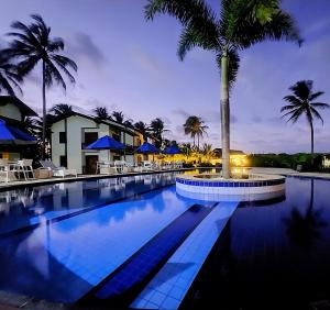 a large swimming pool with a palm tree in the middle at Beach Wind Hotel in Flecheiras