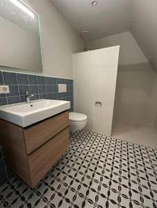 un bagno con lavandino e WC di Bed and Breakfast Reestdal a Meppel