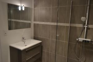 un bagno con lavandino e doccia di Gite Clémentine a Baromesnil Altre 2 foto