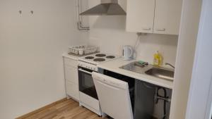 una piccola cucina con fornelli e lavello di Hotel 24 - Apartments a Kemi