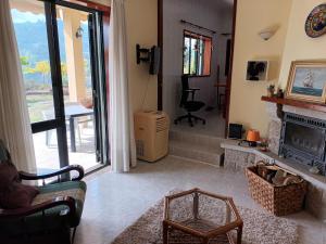 ein Wohnzimmer mit Kamin und Fernseher in der Unterkunft Quinta do Olival - Douro Valley in Sande