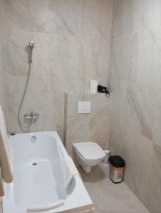 ein Badezimmer mit Toilette, Waschbecken und Dusche in der Unterkunft Hotel Majestic City Center in Iaşi + 22 Fotos