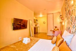 TV a/nebo společenská místnost v ubytování la bonbonnière Jaune