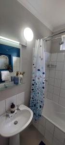 ein Badezimmer mit Waschbecken und Dusche in der Unterkunft Penn's Place in Muizenberg