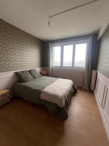 une chambre avec un grand lit et une fenêtre dans l'établissement Auxerre City Center Spacious 2-bedroom - Chez Margaret, à Auxerre