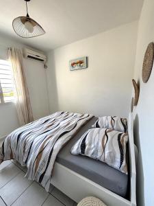 een slaapkamer met een bed in een kamer bij La bulle D'Isma - Jacuzzi intimiste, proche plage in Le Gosier