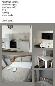 eine Collage mit Fotos von einer Küche und einem Schlafzimmer in der Unterkunft Apartman Mirjana in Sarajevo