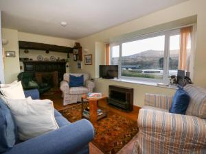 a living room with couches and a fireplace at Bryncyn in Newport