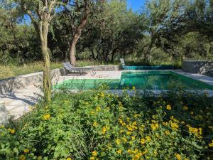 een zwembad in een tuin met bloemen bij Posada Abrazo Serrano en Carpintería in Carpintería +1 foto