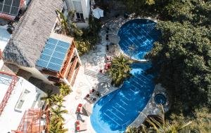 an overhead view of a swimming pool at a resort at Pájaro de Fuego 406 in Sayulita