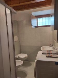 un bagno con un water e un lavandino di Grazioso appartamento con giardino e posto auto a Belluno Altre 5 foto
