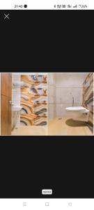 a collage of three pictures of a bathroom with a toilet at Hotel The Rudraksh inn in Indore