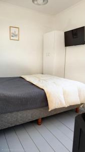 ein Schlafzimmer mit Bett und Flachbildfernseher in der Unterkunft Dpto Low Cost Terraza Alem Costanera in Gualeguaychú + 5 Fotos