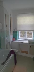 un bagno con vasca, lavandino e finestra di Untern Schloss 59 a Bautzen